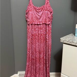 Soma Red and Pink Patterned Maxi Dress. Built in bra.